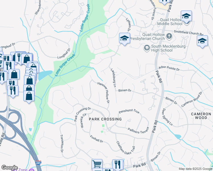 map of restaurants, bars, coffee shops, grocery stores, and more near 9940 Hanover Hollow Drive in Charlotte