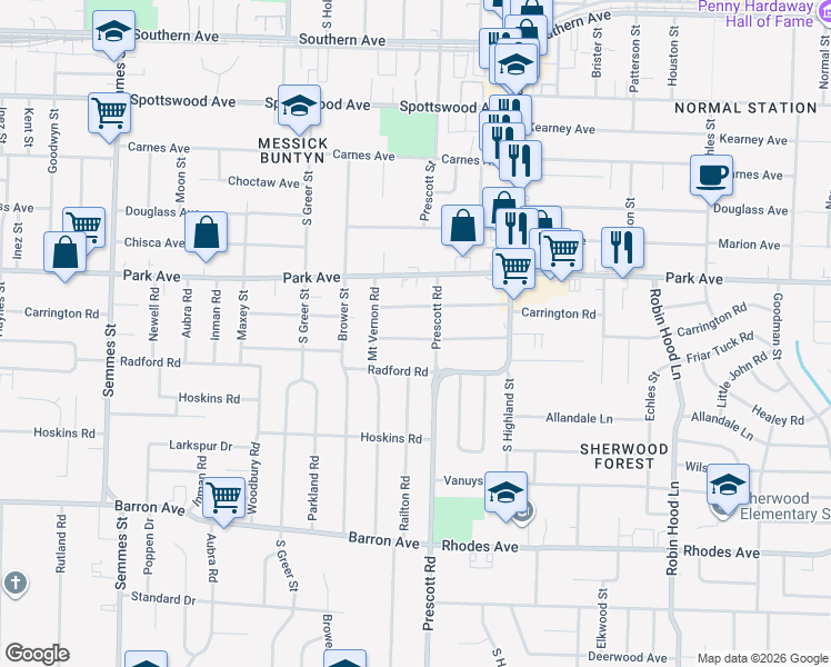map of restaurants, bars, coffee shops, grocery stores, and more near in Memphis