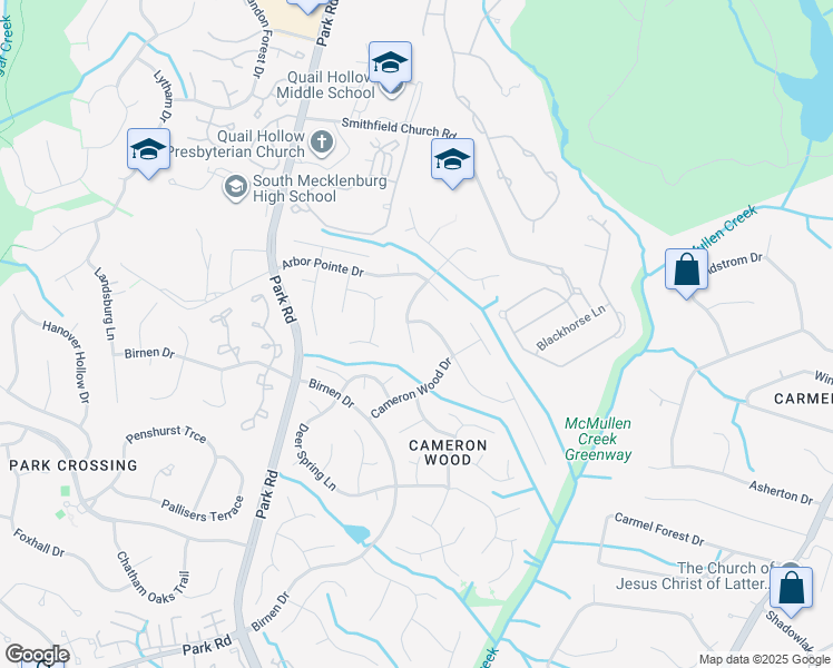 map of restaurants, bars, coffee shops, grocery stores, and more near 9111 Arbor Glen Lane in Charlotte