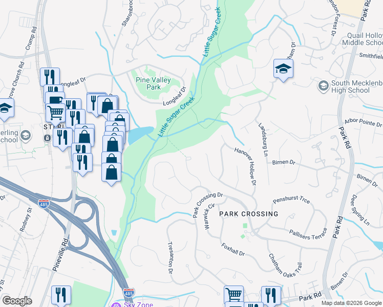 map of restaurants, bars, coffee shops, grocery stores, and more near 10300 Avondale Avenue in Charlotte