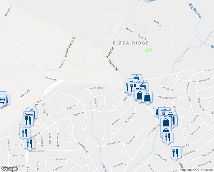 map of restaurants, bars, coffee shops, grocery stores, and more near 6448 Kelmscot Court in Fayetteville
