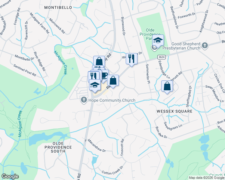 map of restaurants, bars, coffee shops, grocery stores, and more near in Charlotte