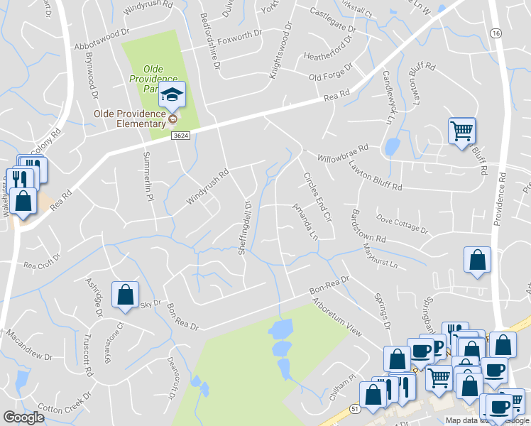 map of restaurants, bars, coffee shops, grocery stores, and more near 4420 Swan Meadow Lane in Charlotte