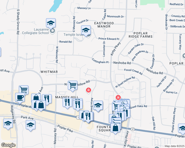 map of restaurants, bars, coffee shops, grocery stores, and more near 6534 Cherryhill Parkway in Memphis