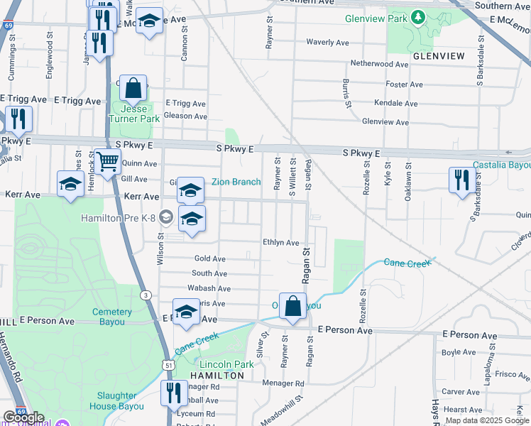 map of restaurants, bars, coffee shops, grocery stores, and more near 1472 Silver Street in Memphis