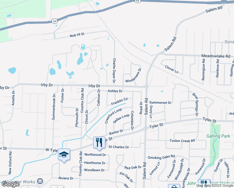 map of restaurants, bars, coffee shops, grocery stores, and more near 1950 Payne Lane in Conway