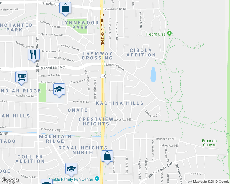 map of restaurants, bars, coffee shops, grocery stores, and more near 2101 White Cloud Street Northeast in Albuquerque