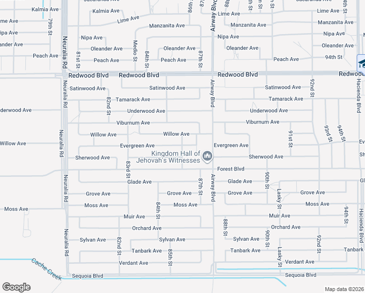 map of restaurants, bars, coffee shops, grocery stores, and more near 86th Street in California City