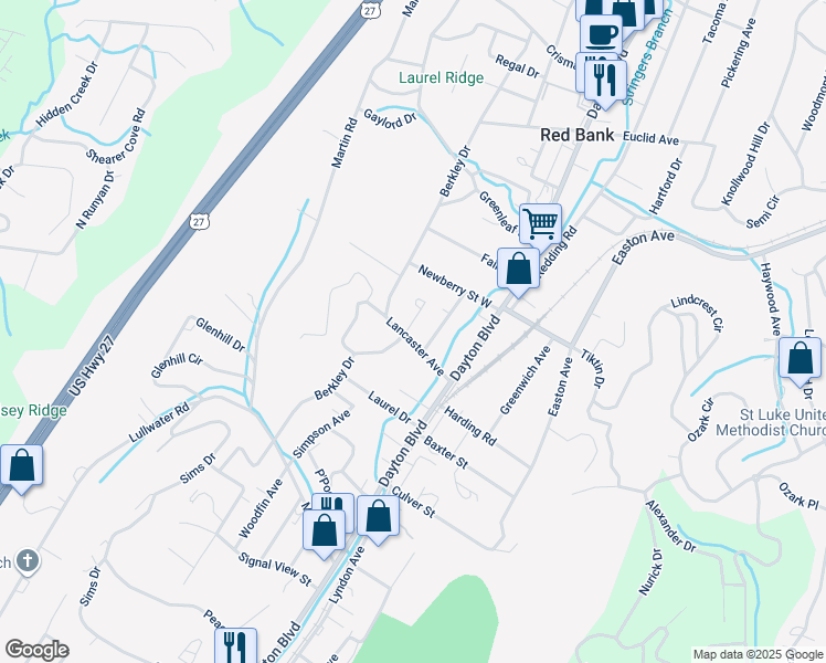map of restaurants, bars, coffee shops, grocery stores, and more near 209 Lancaster Avenue in Chattanooga