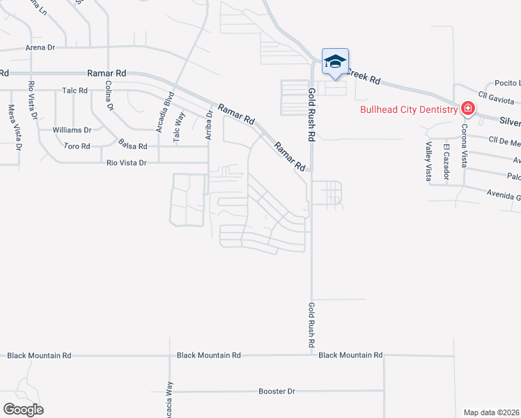 map of restaurants, bars, coffee shops, grocery stores, and more near 180-182 Casablanca Drive in Bullhead City