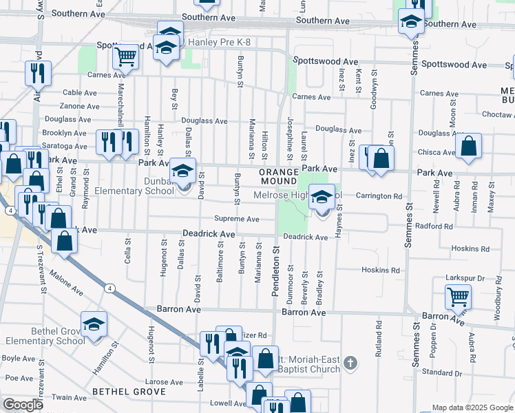map of restaurants, bars, coffee shops, grocery stores, and more near 2723 Select Avenue in Memphis
