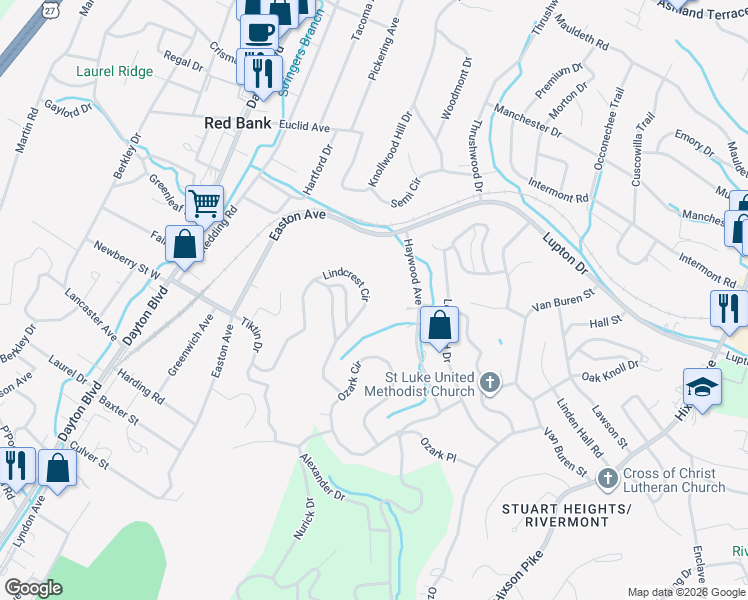 map of restaurants, bars, coffee shops, grocery stores, and more near 517 Lindcrest Circle in Chattanooga
