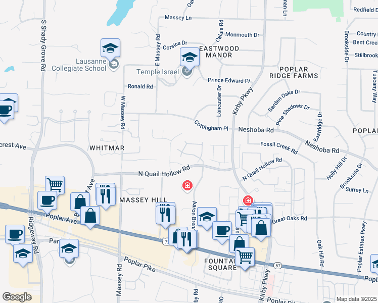 map of restaurants, bars, coffee shops, grocery stores, and more near 6534 Cherryhill Parkway in Memphis