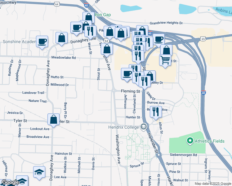 map of restaurants, bars, coffee shops, grocery stores, and more near 2010 Washington Avenue in Conway