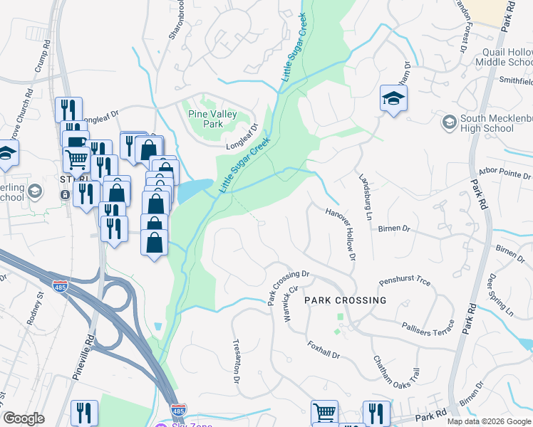 map of restaurants, bars, coffee shops, grocery stores, and more near 10300 Avondale Avenue in Charlotte