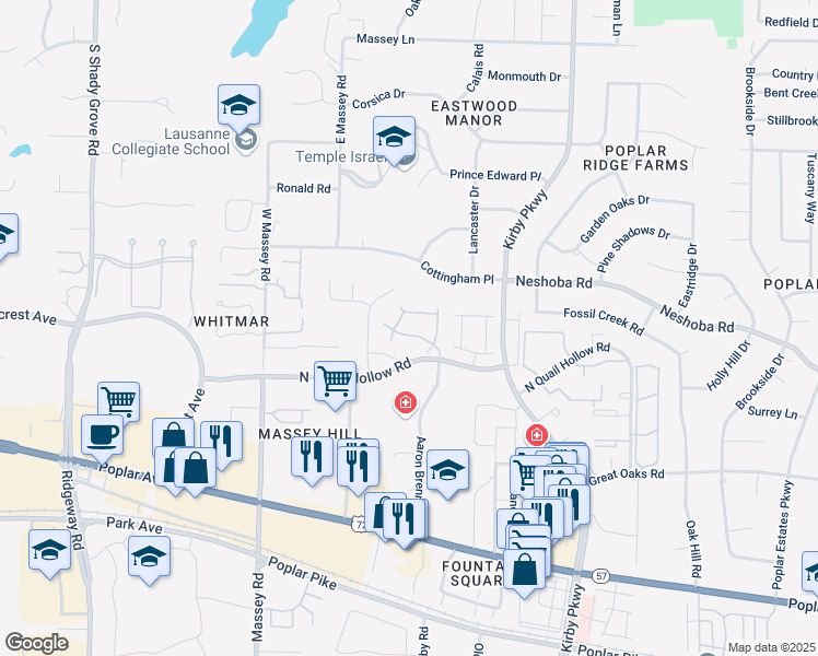 map of restaurants, bars, coffee shops, grocery stores, and more near 6534 Cherryhill Parkway in Memphis