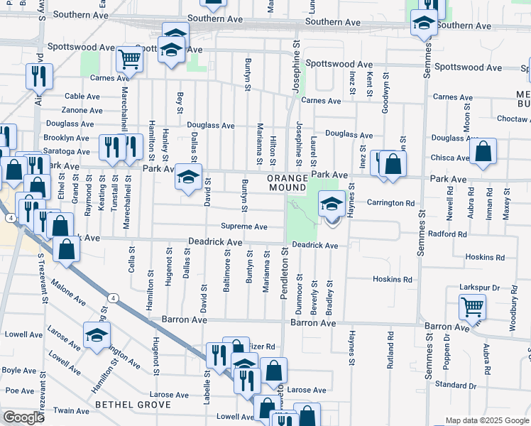 map of restaurants, bars, coffee shops, grocery stores, and more near 2723 Select Avenue in Memphis