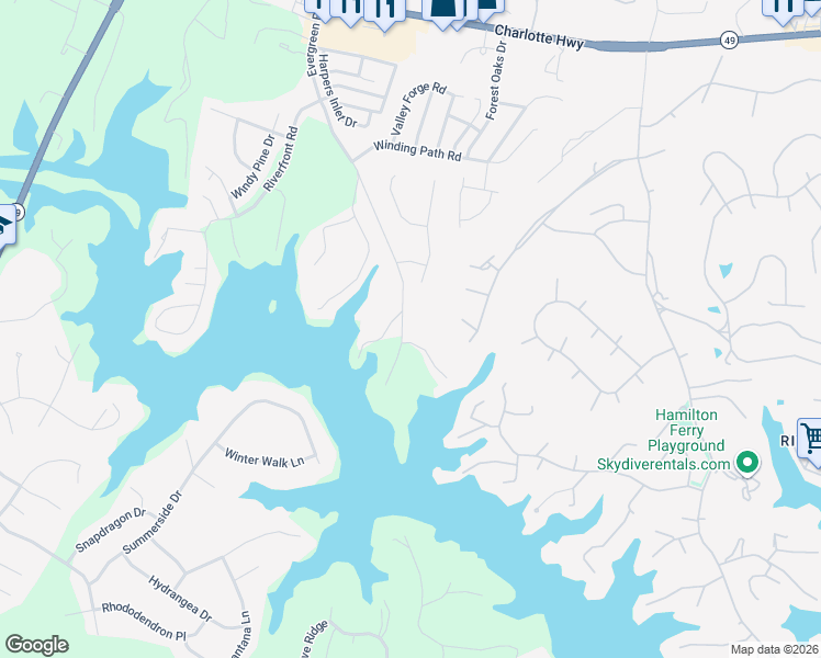 map of restaurants, bars, coffee shops, grocery stores, and more near 497 Evergreen Road in Lake Wylie