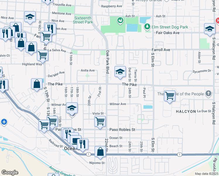 map of restaurants, bars, coffee shops, grocery stores, and more near 1312 22nd Street in Oceano