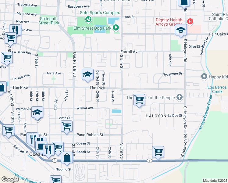 map of restaurants, bars, coffee shops, grocery stores, and more near 710 Paul Place in Arroyo Grande