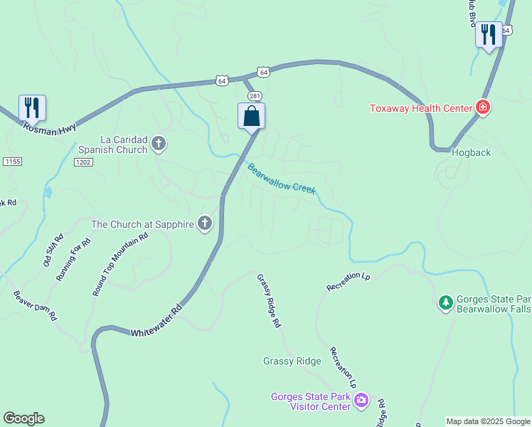 map of restaurants, bars, coffee shops, grocery stores, and more near 116 Minerva Lane in Sapphire