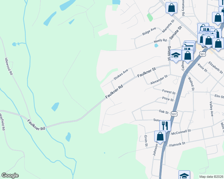 map of restaurants, bars, coffee shops, grocery stores, and more near 1152 Faulkner Road in Clover