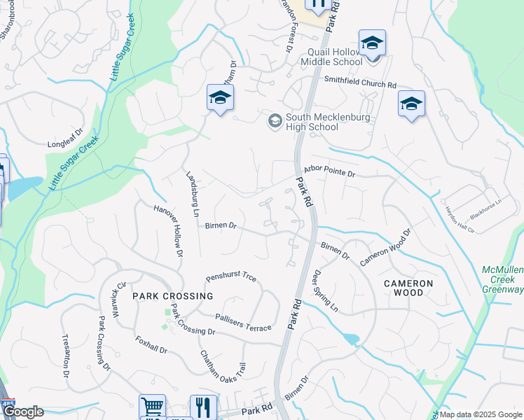 map of restaurants, bars, coffee shops, grocery stores, and more near 9126 Kings Canyon Drive in Charlotte