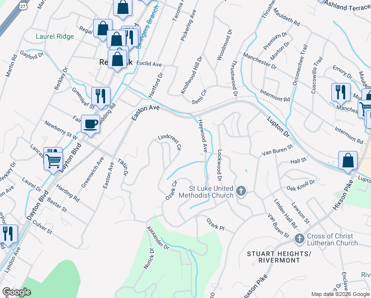 map of restaurants, bars, coffee shops, grocery stores, and more near 517 Lindcrest Circle in Chattanooga