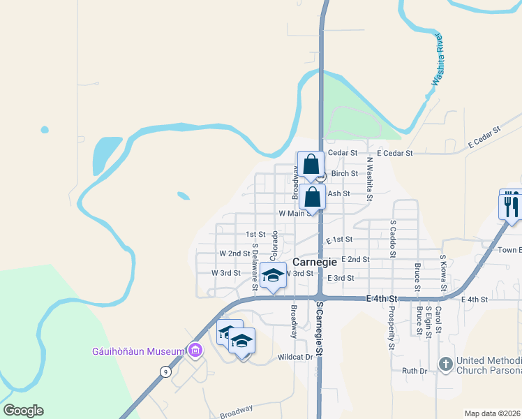 map of restaurants, bars, coffee shops, grocery stores, and more near 211 West Main Street in Carnegie