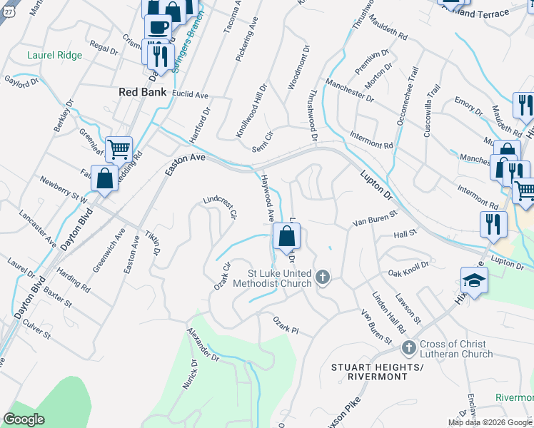 map of restaurants, bars, coffee shops, grocery stores, and more near 3305 Haywood Avenue in Chattanooga