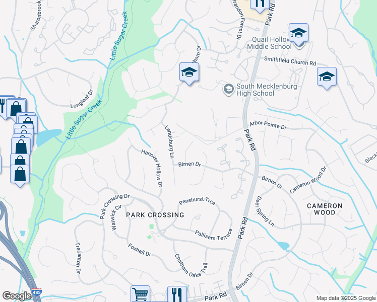 map of restaurants, bars, coffee shops, grocery stores, and more near 9144 Glisson Court in Charlotte