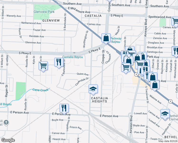 map of restaurants, bars, coffee shops, grocery stores, and more near 2010 Quinn Avenue in Memphis