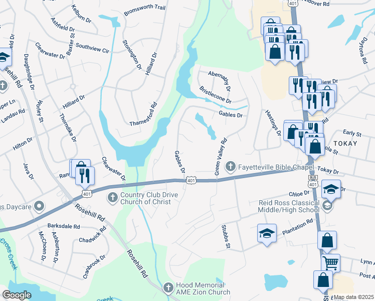 map of restaurants, bars, coffee shops, grocery stores, and more near 490 Dunloe Court in Fayetteville