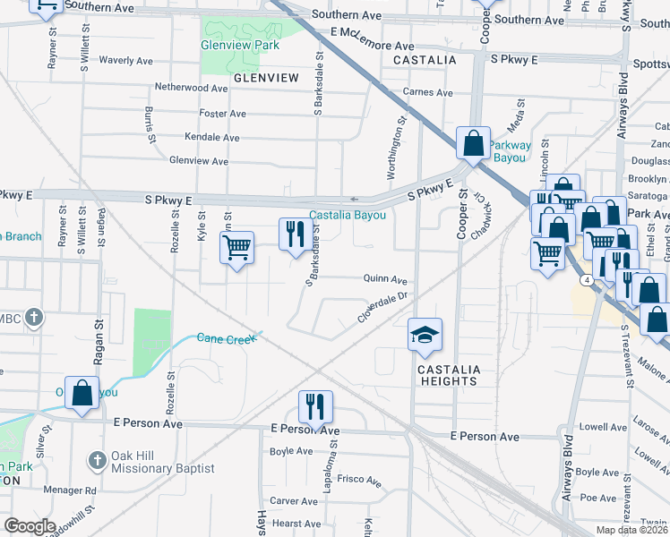 map of restaurants, bars, coffee shops, grocery stores, and more near 1926 Quinn Avenue in Memphis