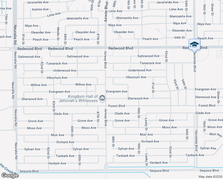 map of restaurants, bars, coffee shops, grocery stores, and more near 8751 Evergreen Avenue in California City
