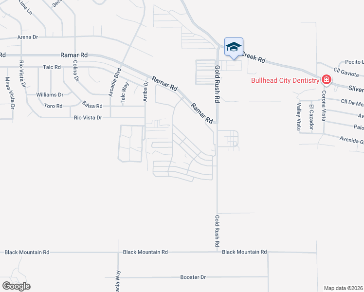 map of restaurants, bars, coffee shops, grocery stores, and more near 180-182 Casablanca Drive in Bullhead City