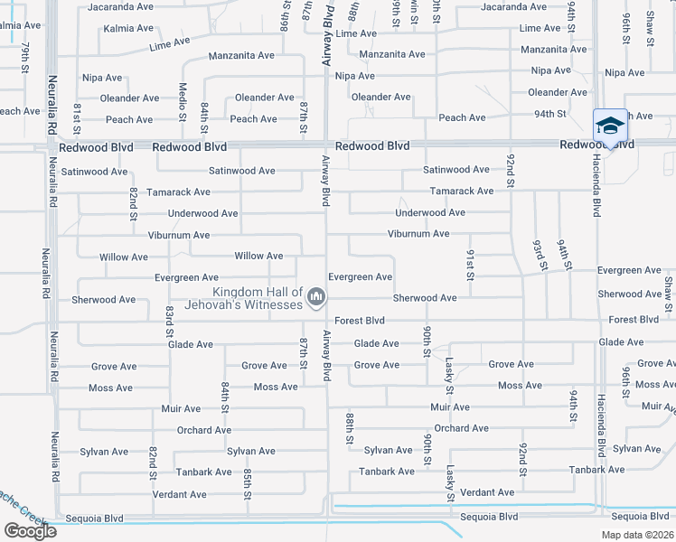 map of restaurants, bars, coffee shops, grocery stores, and more near 8751 Evergreen Avenue in California City