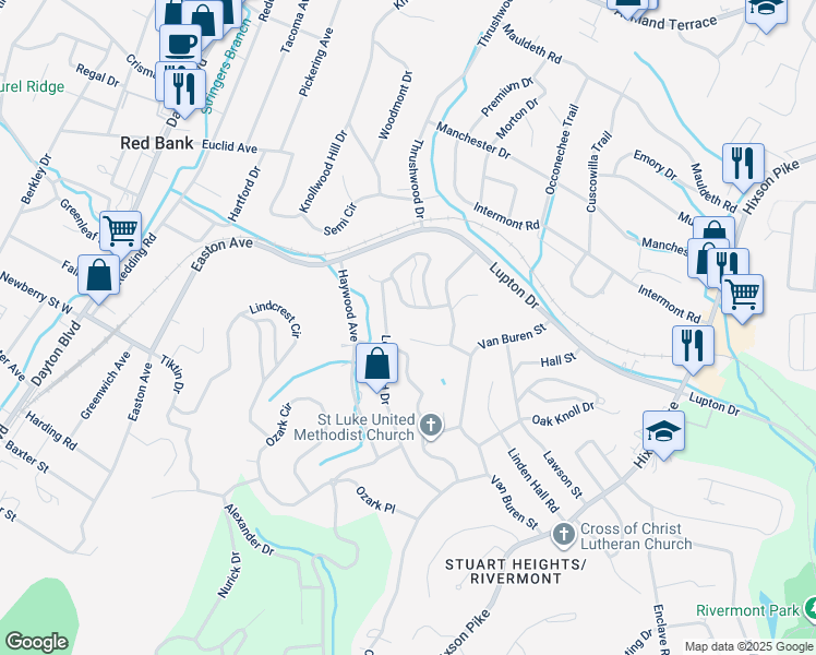 map of restaurants, bars, coffee shops, grocery stores, and more near 629 Werner Street in Chattanooga