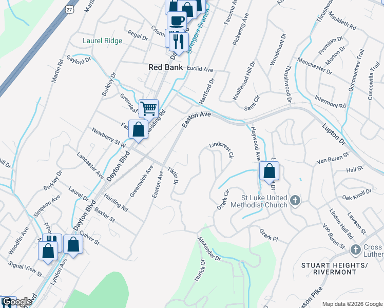 map of restaurants, bars, coffee shops, grocery stores, and more near 3216 Joselin Lane in Chattanooga