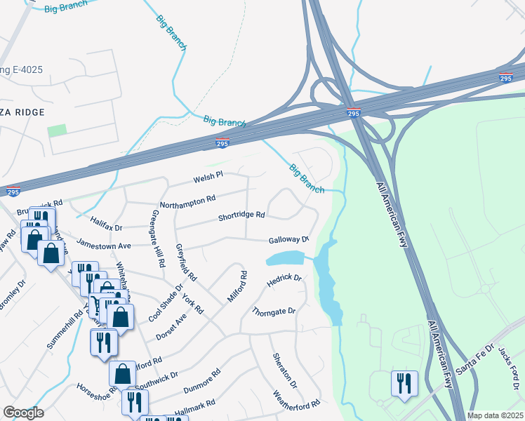 map of restaurants, bars, coffee shops, grocery stores, and more near 790 Galloway Drive in Fayetteville