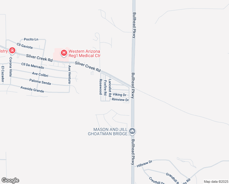 map of restaurants, bars, coffee shops, grocery stores, and more near 2960 Silver Creek Road in Bullhead City