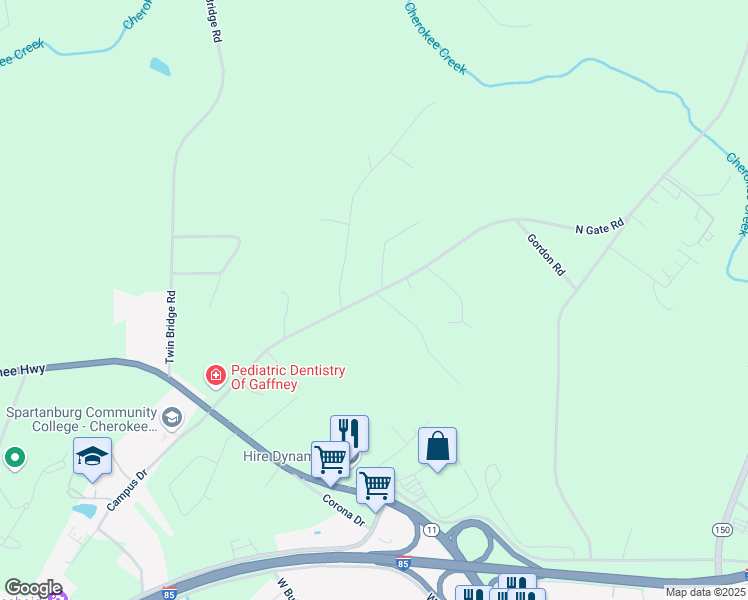 map of restaurants, bars, coffee shops, grocery stores, and more near 340 North Gate Road in Gaffney