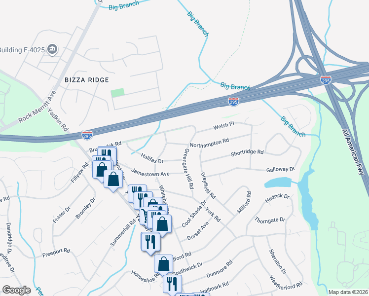 map of restaurants, bars, coffee shops, grocery stores, and more near 6421-6427 Greengate Hill Road in Fayetteville
