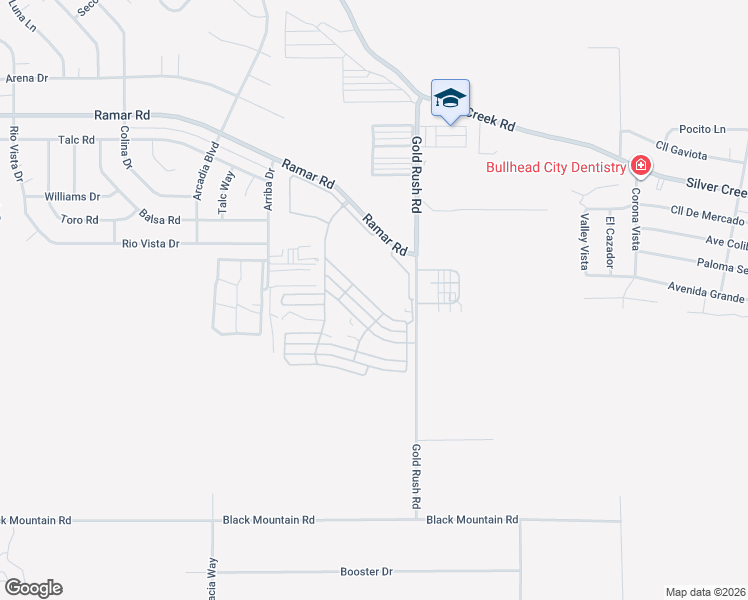map of restaurants, bars, coffee shops, grocery stores, and more near 596 Tangier Circle in Bullhead City