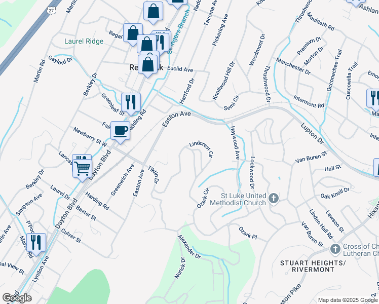 map of restaurants, bars, coffee shops, grocery stores, and more near 517 Tiktin Drive in Chattanooga