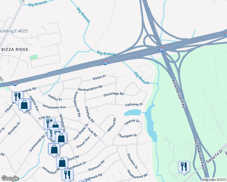 map of restaurants, bars, coffee shops, grocery stores, and more near 6415 Newcastle Road in Fayetteville