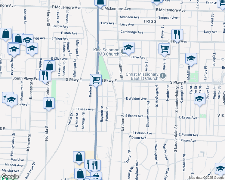 map of restaurants, bars, coffee shops, grocery stores, and more near 278 East Burdock Avenue in Memphis