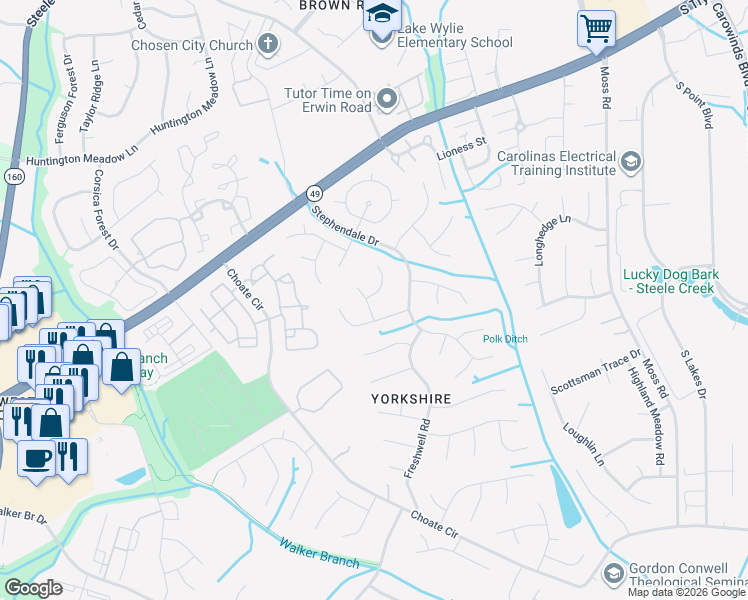 map of restaurants, bars, coffee shops, grocery stores, and more near in Charlotte