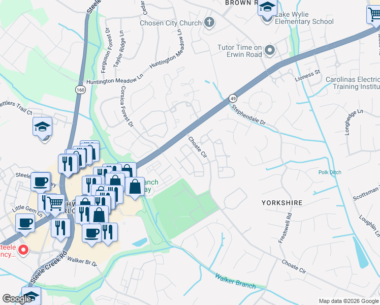 map of restaurants, bars, coffee shops, grocery stores, and more near 12740 Persimmon Tree Drive in Charlotte