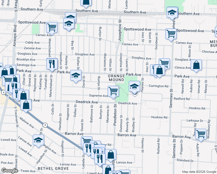 map of restaurants, bars, coffee shops, grocery stores, and more near 2723 Select Avenue in Memphis